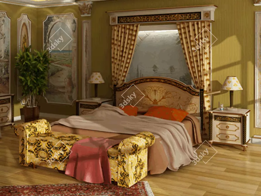 Stylish Bedroom Set with Canopy 3D model image 1