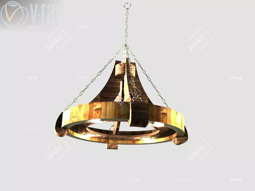 Rustic Wooden Chandelier 3D model image 1