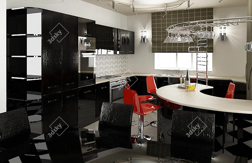 Elegant Black Kitchen Furniture 3D model image 1