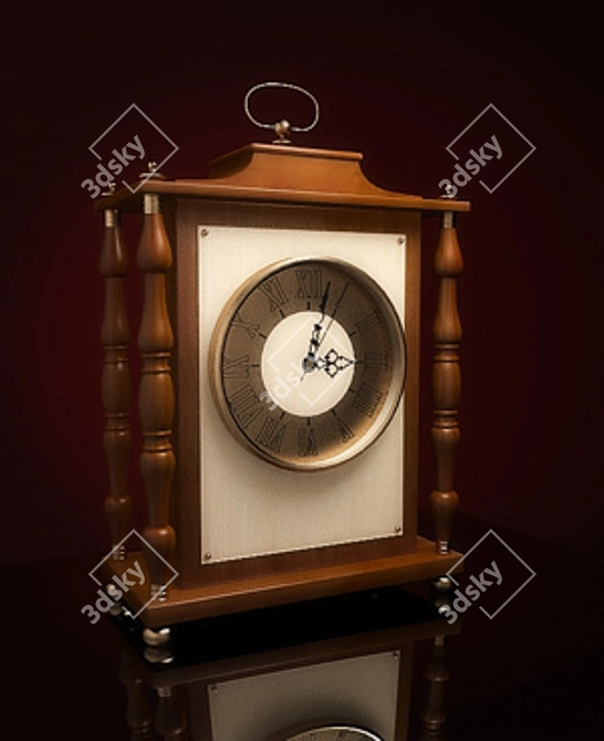 Elegant Wooden Table Clock with Gilded Details 3D model image 1