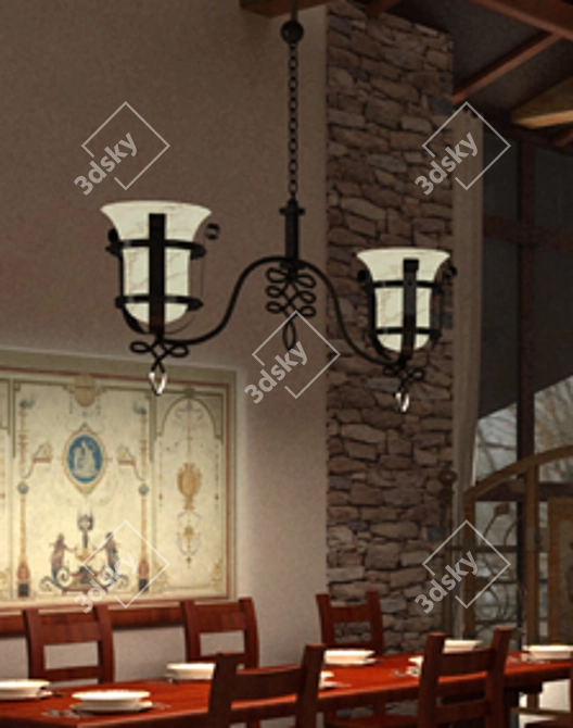 Italian Wrought Chandelier with Dual Shades 3D model image 1