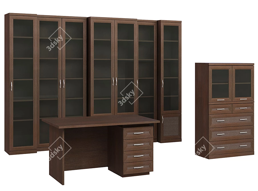 "Sofia" Cabinet - Chocolate Cedar with Venge Bamboo Inlay (7 Pieces) 3D model image 1