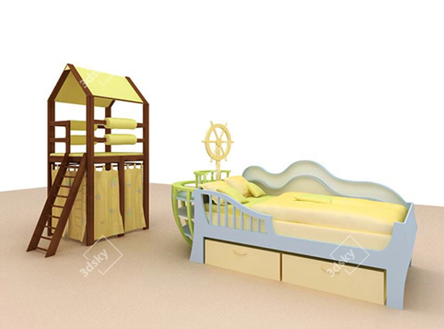 Playful Kids Furniture Set 3D model image 1