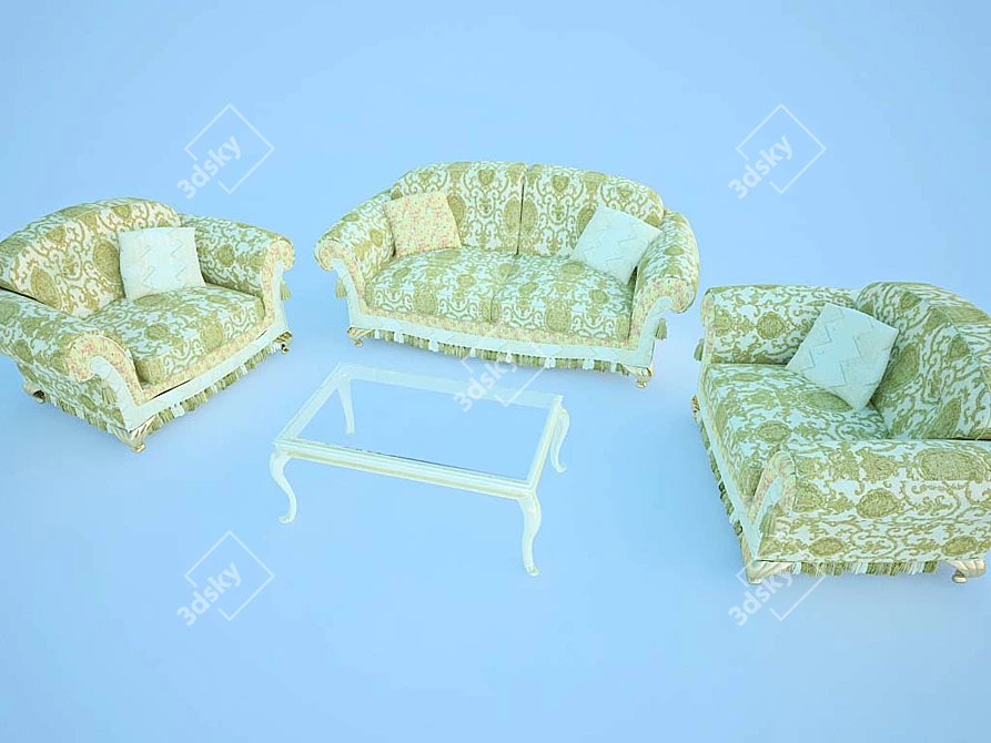 Elegant Classic Corner: Sofa, Chairs, Table 3D model image 1