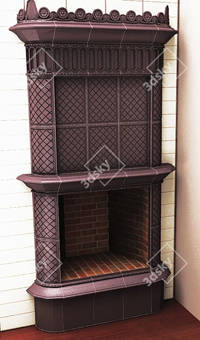 Sleek Tiled Fireplace 3D model image 1