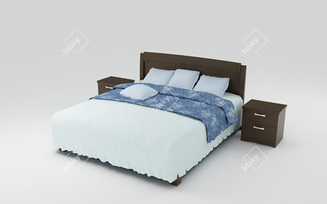 Title: Customizable Bed with Bedside 3D model image 1