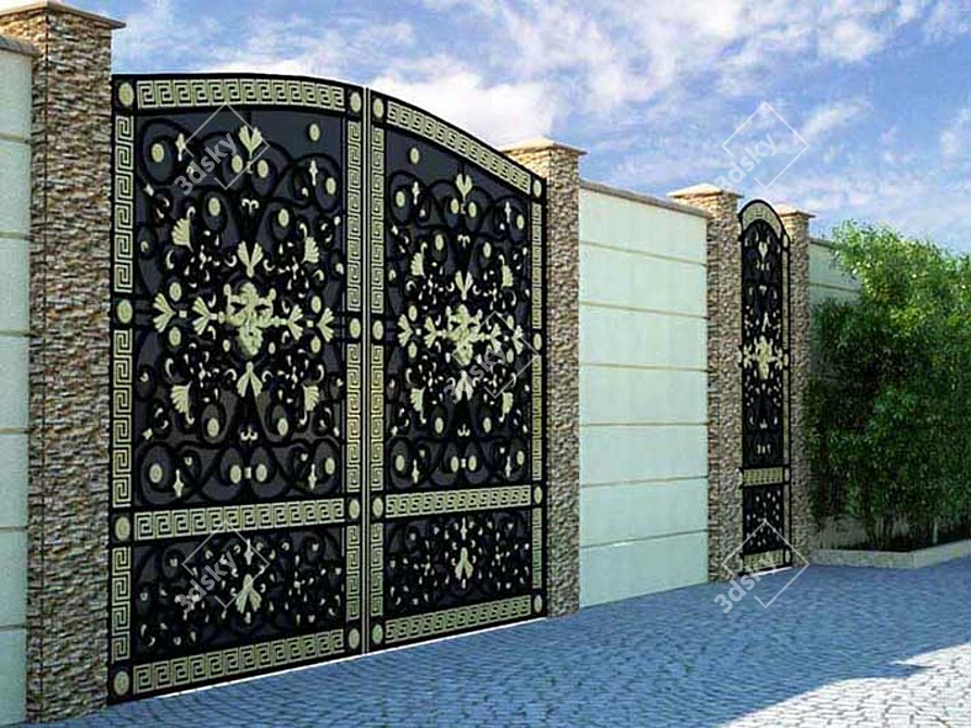 Handcrafted Iron Entry Gate 3D model image 1