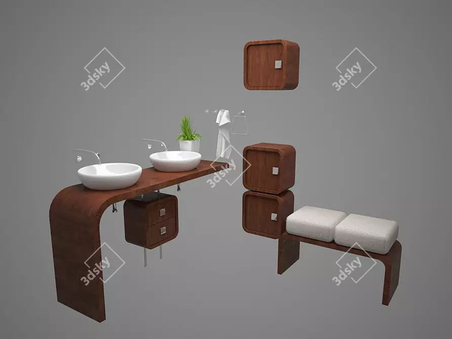 Modern Wooden Bath Furniture Set 3D model image 1