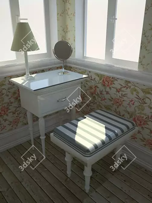 Classic White Vanity Set with Carved Legs 3D model image 1