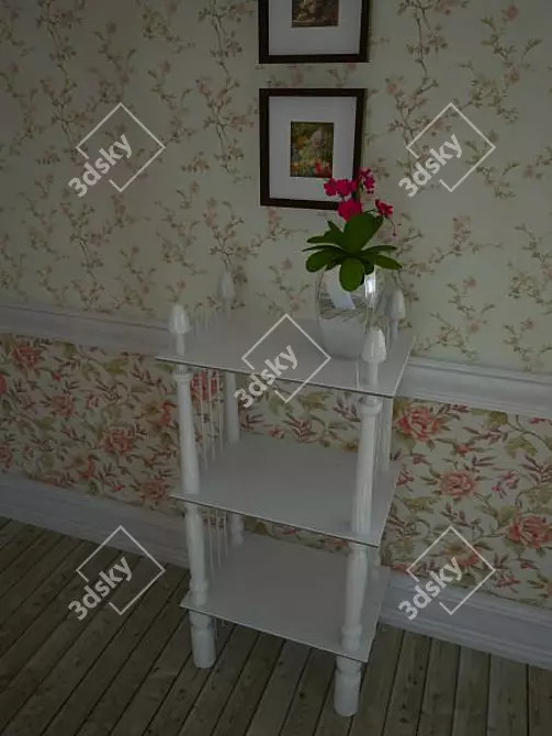 Title: Classic Carved Wooden White Shelf 3D model image 1