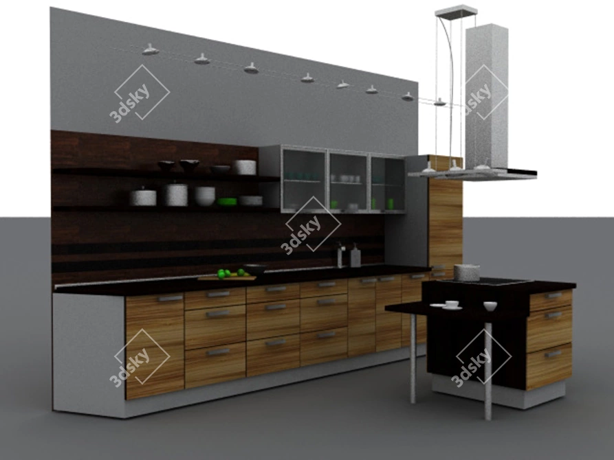 Minimalist Island Kitchen with Hood 3D model image 1