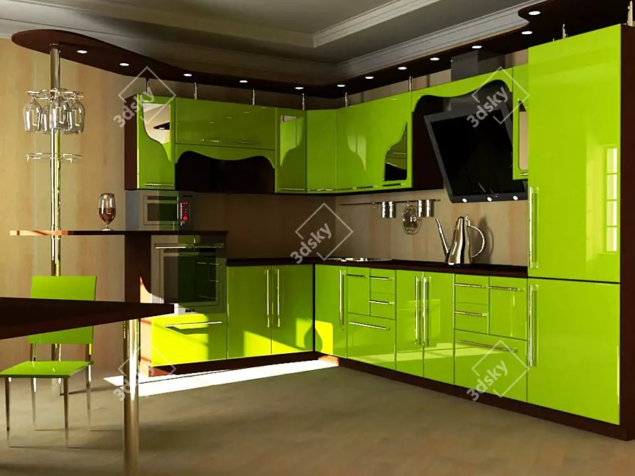 Apple Green Kitchen Set 3D model image 1