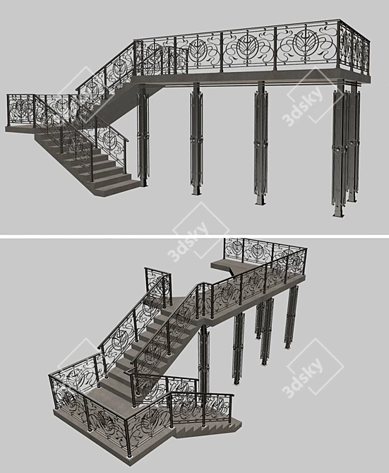 Title: Handcrafted Iron Staircase 3D model image 1