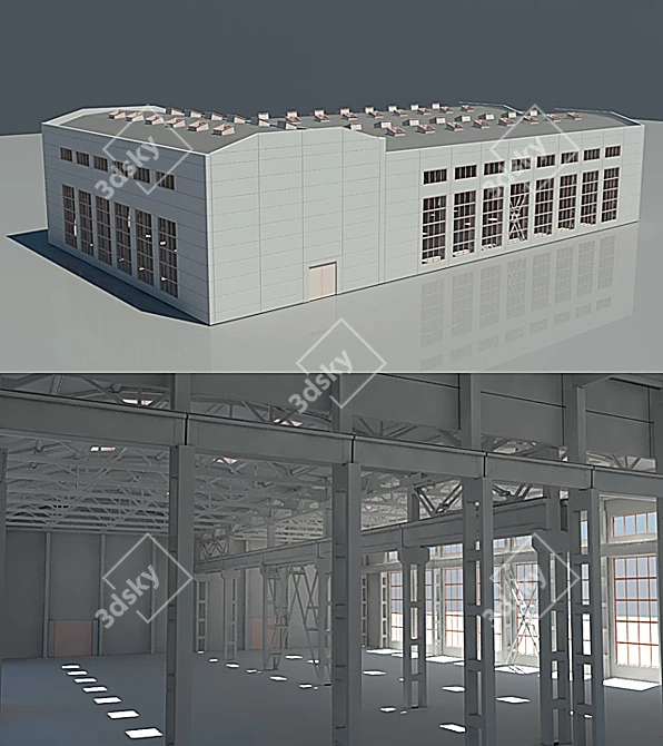 Multi-Span Industrial Building: Durable & Efficient 3D model image 1