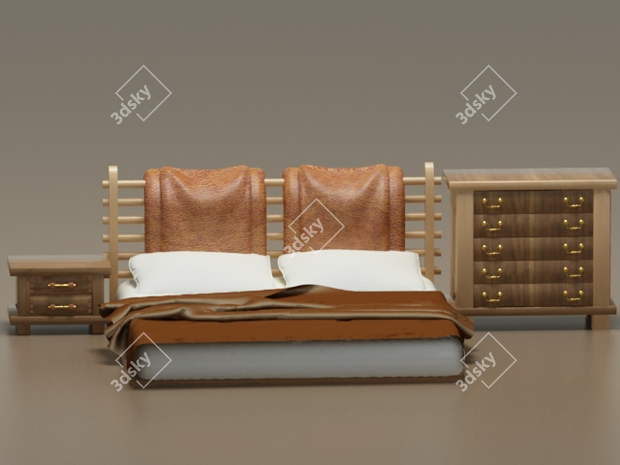 Exhibition Chinese Furniture: Authentic Eco-Styled Bedroom Set 3D model image 1