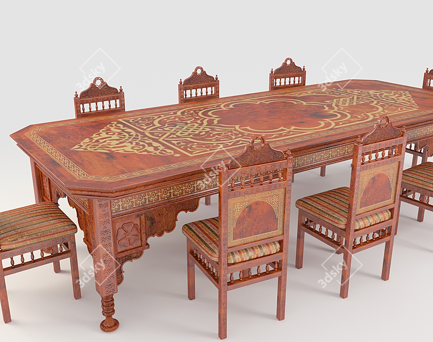 Exquisite Oriental Table & Chairs 3D model image 1