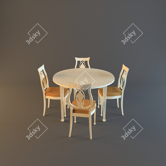 Wooden Dining Table Set 3D model image 1