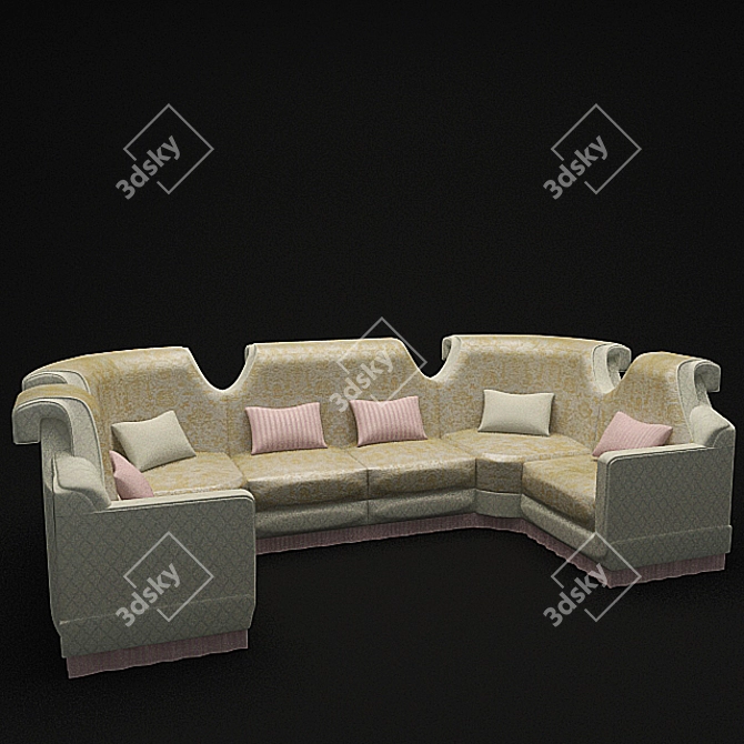 Elegant P-Shaped Sofa 3D model image 1