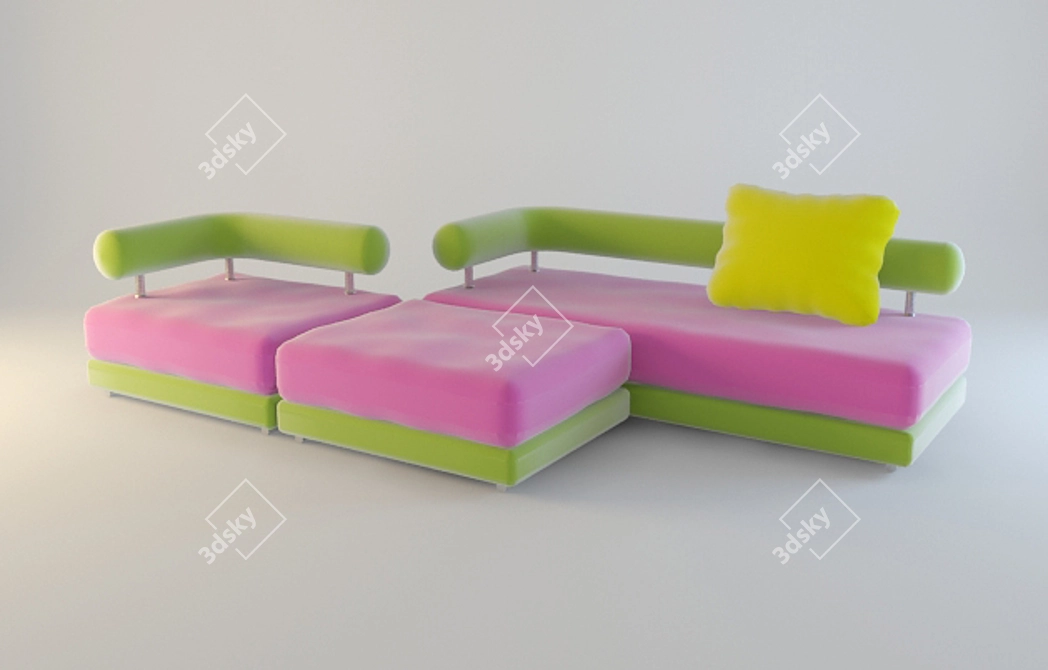 Modular 3-Piece Sofa 3D model image 1