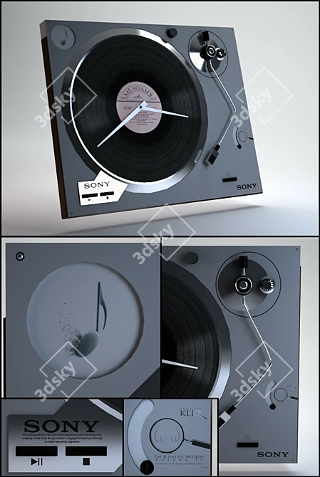 Retro Vinyl Turntable Clock 3D model image 1