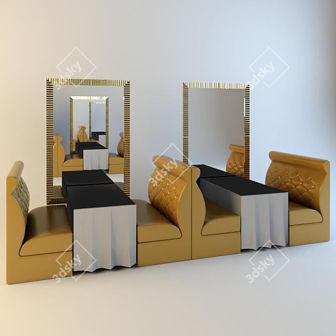 Cafe Set: Sofas, Mirror, Tablecloth 3D model image 1