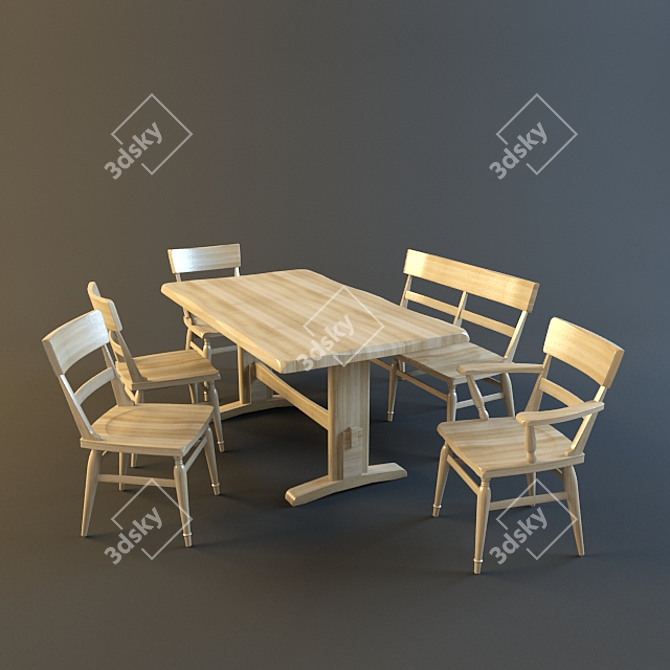 Japanese Solid Wood Dining Set 3D model image 1
