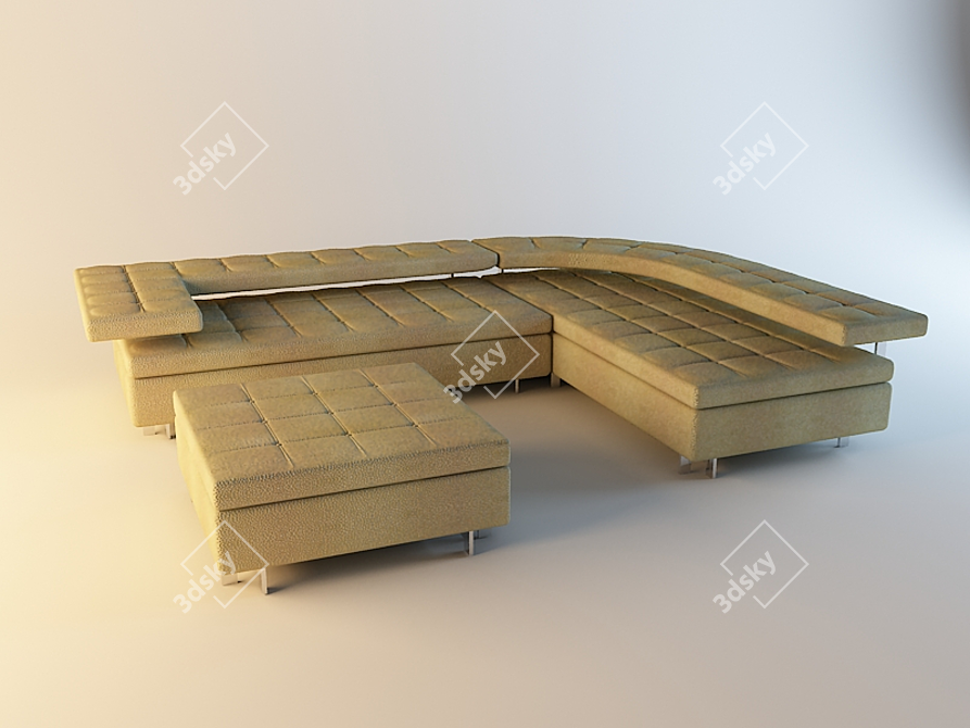 Elegant Sofa and Pouf Set 3D model image 1