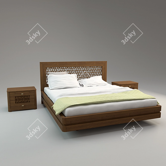 Luxury Walnut Bed - Lago di Garda 3D model image 1