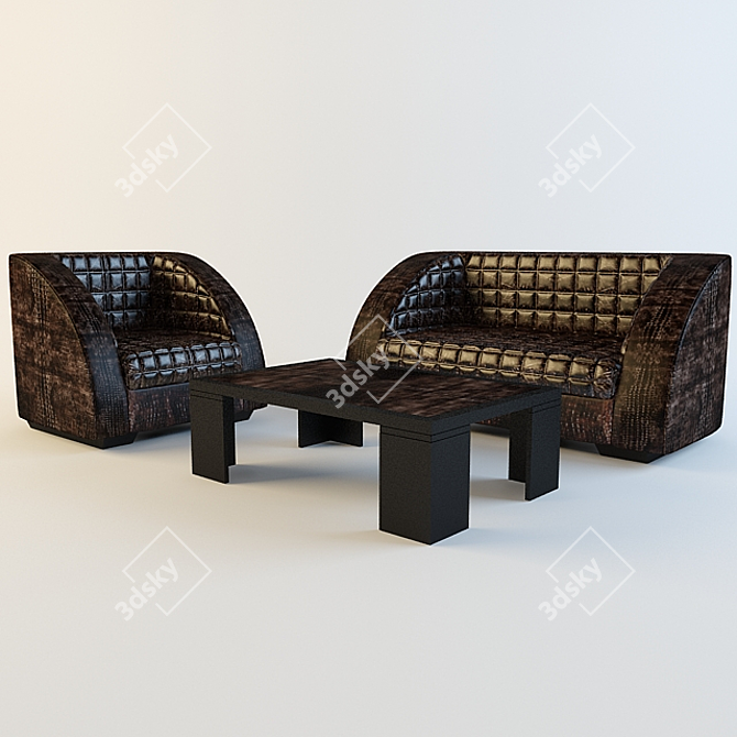 Serpentine Skin Sofa Set 3D model image 1