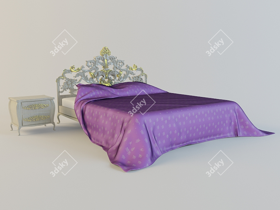 Carved Headboard Bed + Tumba 3D model image 1