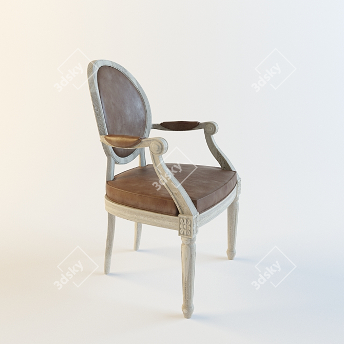 Vintage French Leather Armchair 3D model image 1