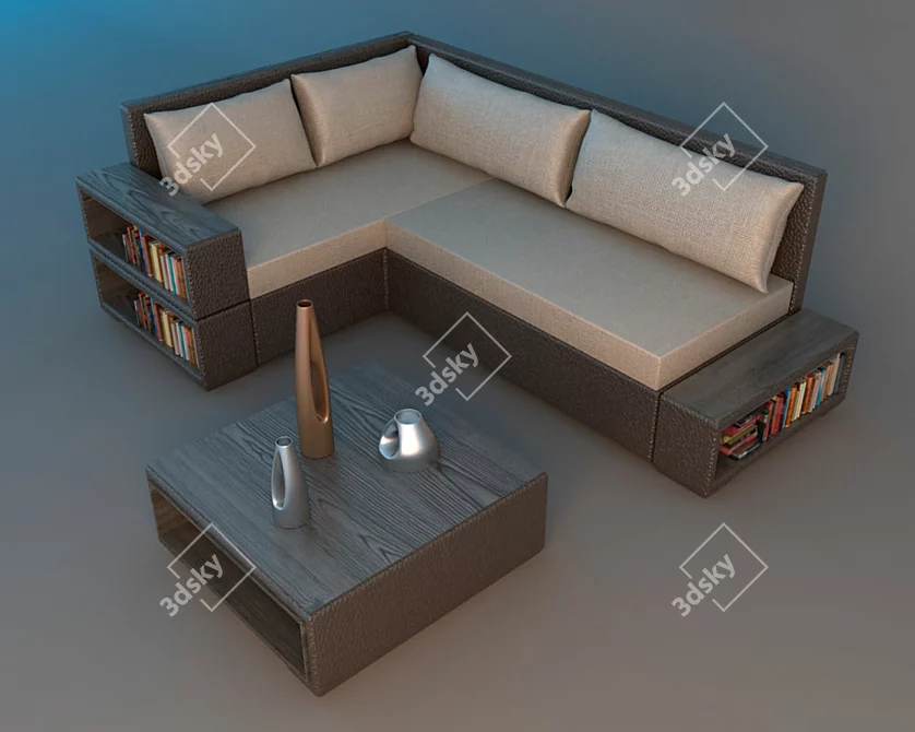 Versatile Sofa with Coffee Table 3D model image 1