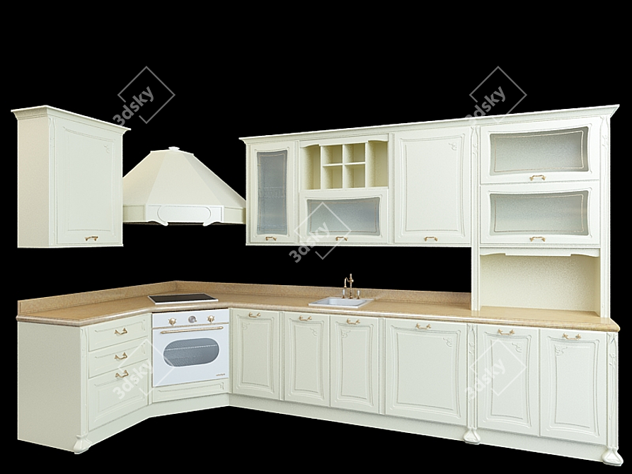 Sleek Contemporary Kitchen Set 3D model image 1