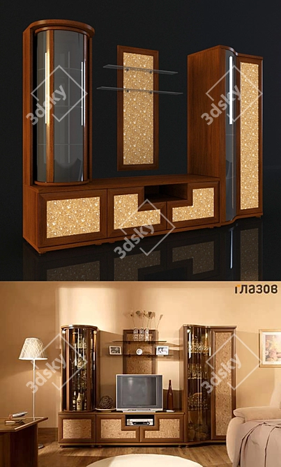 Modern Curved Glass Cupboard Showcase 3D model image 1