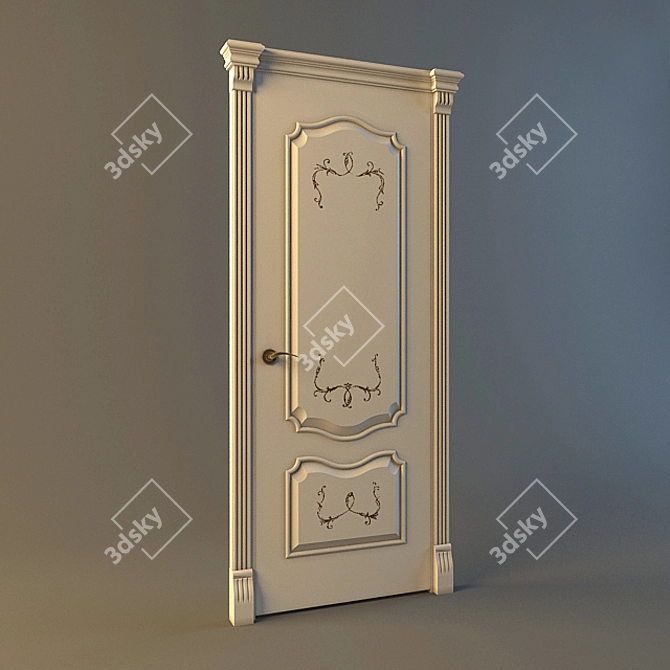 Italian Ivory Gold Patina Door - Complete with Filigree Texture 3D model image 1