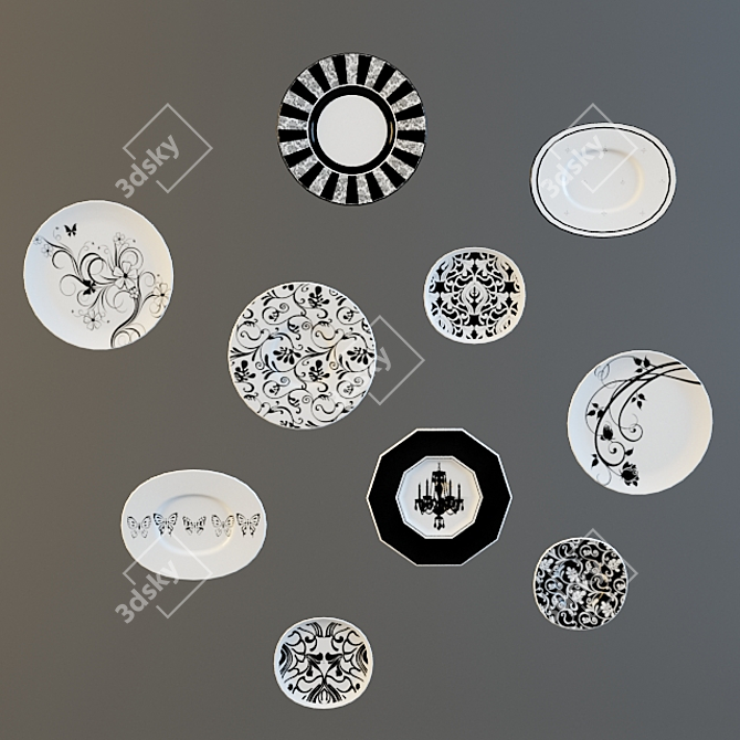 Wall Decals - Chic Black and White Decorative Plates 3D model image 1