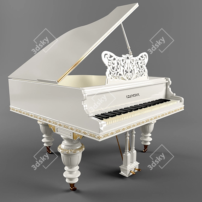 Elegant White Grand Piano 3D model image 1