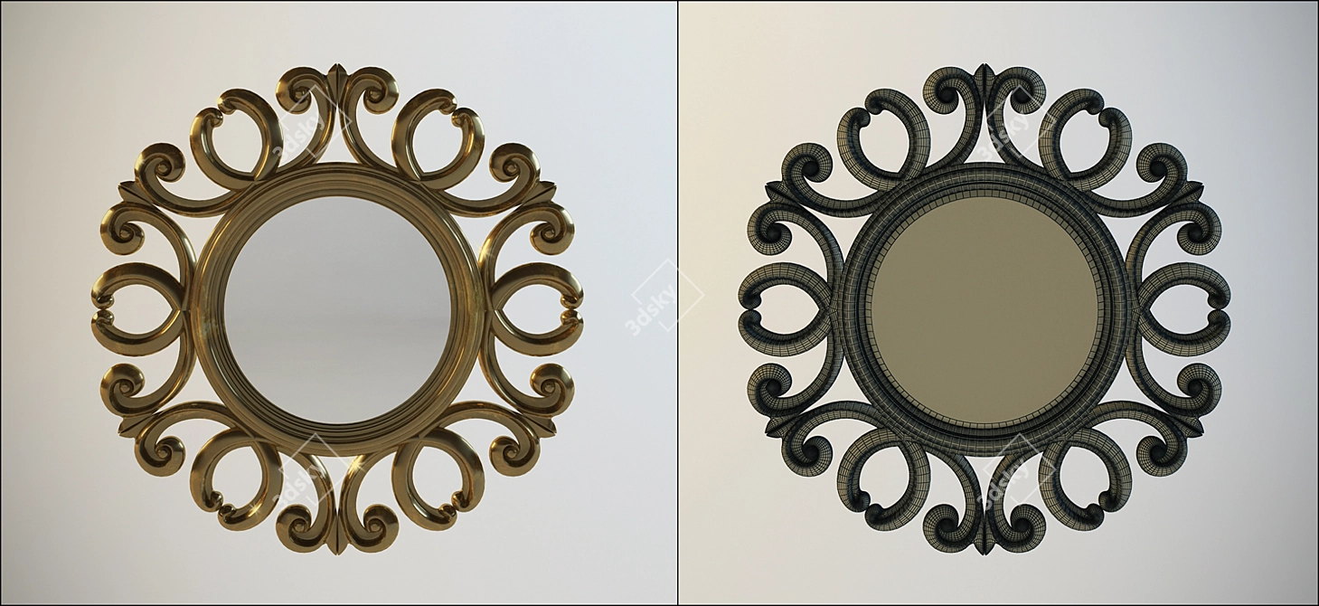 Antique Gold Baroque Round Mirror 3D model image 1