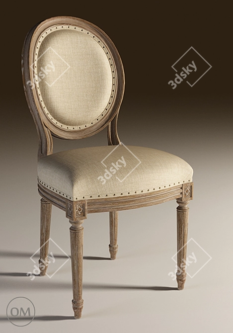 Vintage Louis Round Button Side Chair 3D model image 1