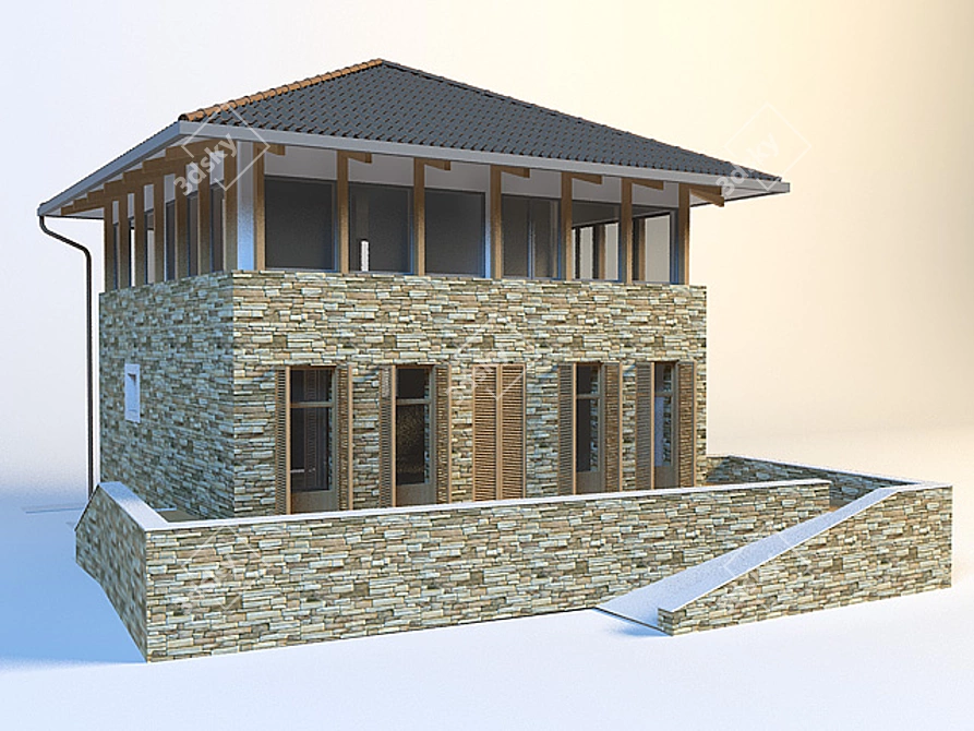 Rustic Stone Cottage 3D model image 1