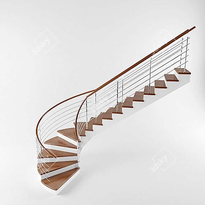 Rounded Wood Staircase 3D model image 1