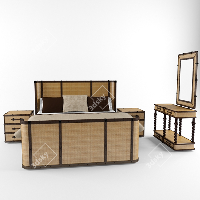 Rattan Bed: Stylish and Comfortable 3D model image 1