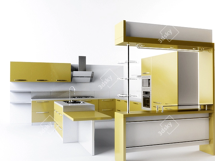 Sleek and Simple Kitchen 3D model image 1
