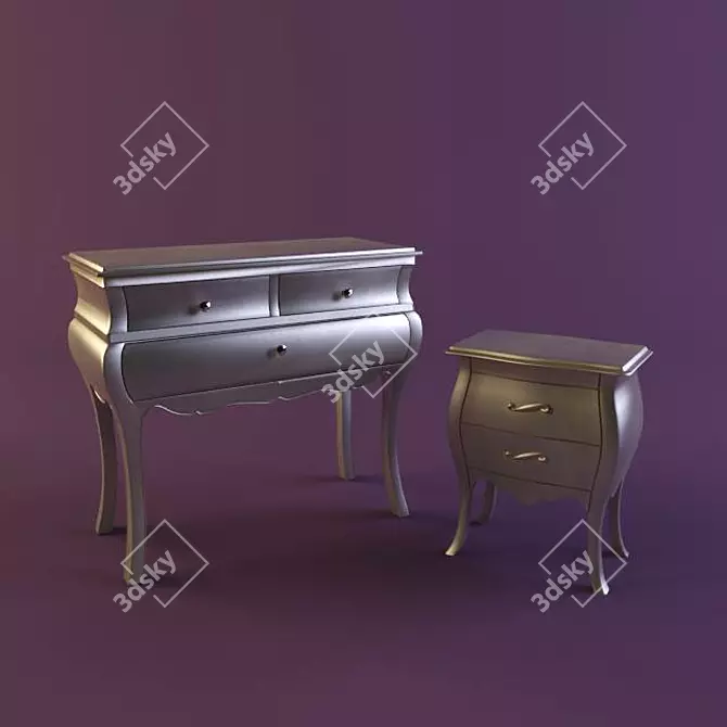 Modern Chest of Drawers & Bedside Table 3D model image 1
