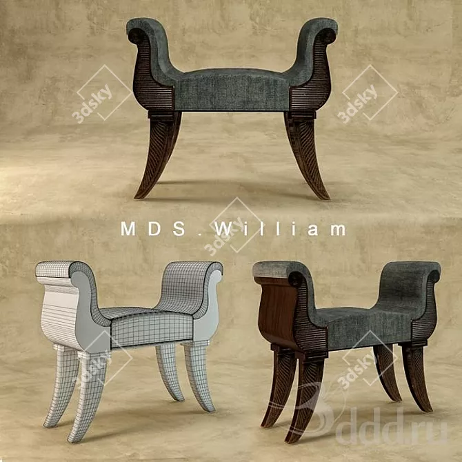 Elegant William Bench - Quality Craftsmanship 3D model image 1