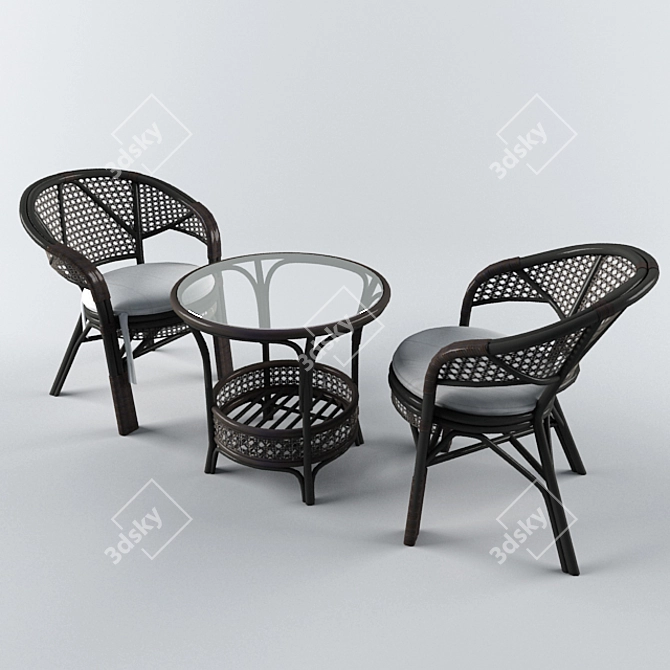 Rattan Table Set: Elegant and Durable 3D model image 1