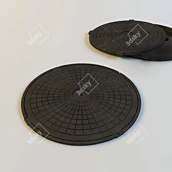 Heavy-Duty Cast-Iron Sewer Manhole 3D model image 1