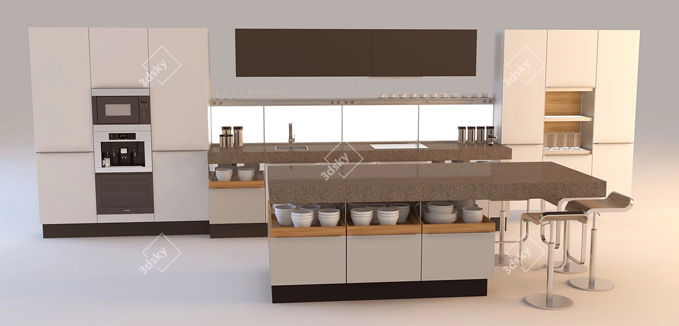Modular Kitchen System 3D model image 1