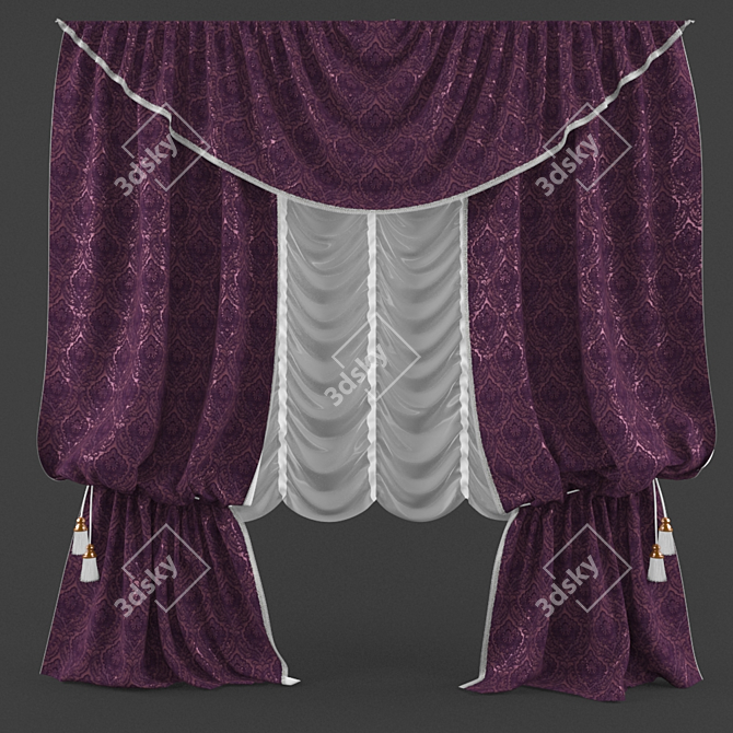 Classic Curtains with Lambrequin & French Valance 3D model image 1