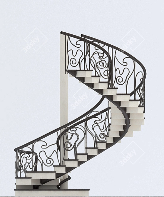 Elegant Art Nouveau Staircase 3D model image 1